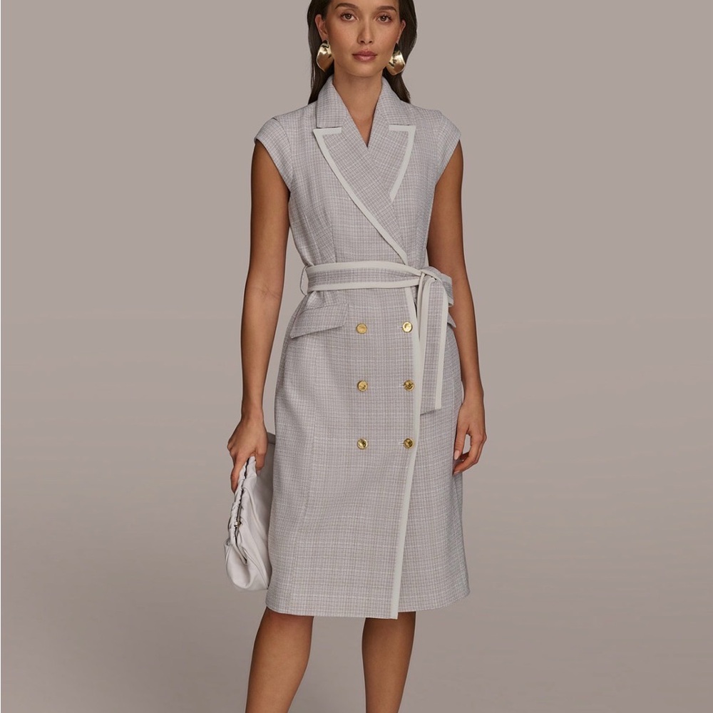 Donna Karan Gray Midi Dress with Gold Buttons